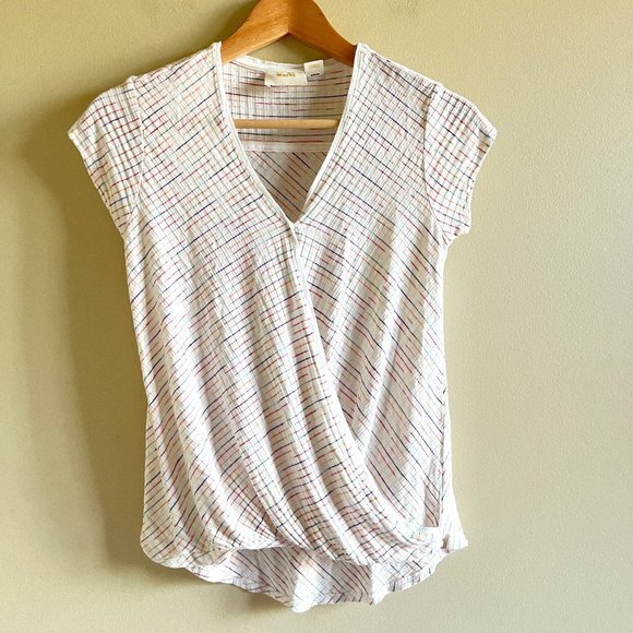 Anthropologie Maeve Rainbow White Leila Wrap Top Size XS Short Sleeve Pullover - Picture 2 of 4